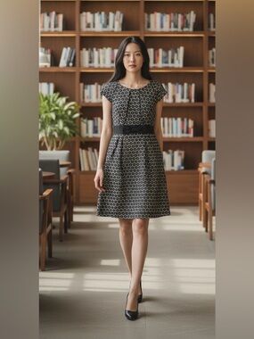 NEW Phoebe Couture Black Geo-Print Fit & Flare Mini Dress Sz 4